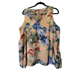 Entro‎ Cold Shoulder Vintage STYLED flowered blouse size Medium